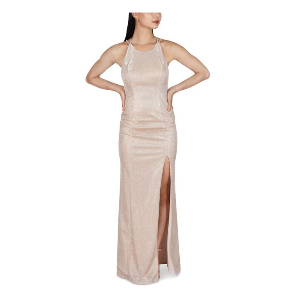 NWT DEAR MOON Womens Dress Gold Open Back Crisscross Straps Juniors 1